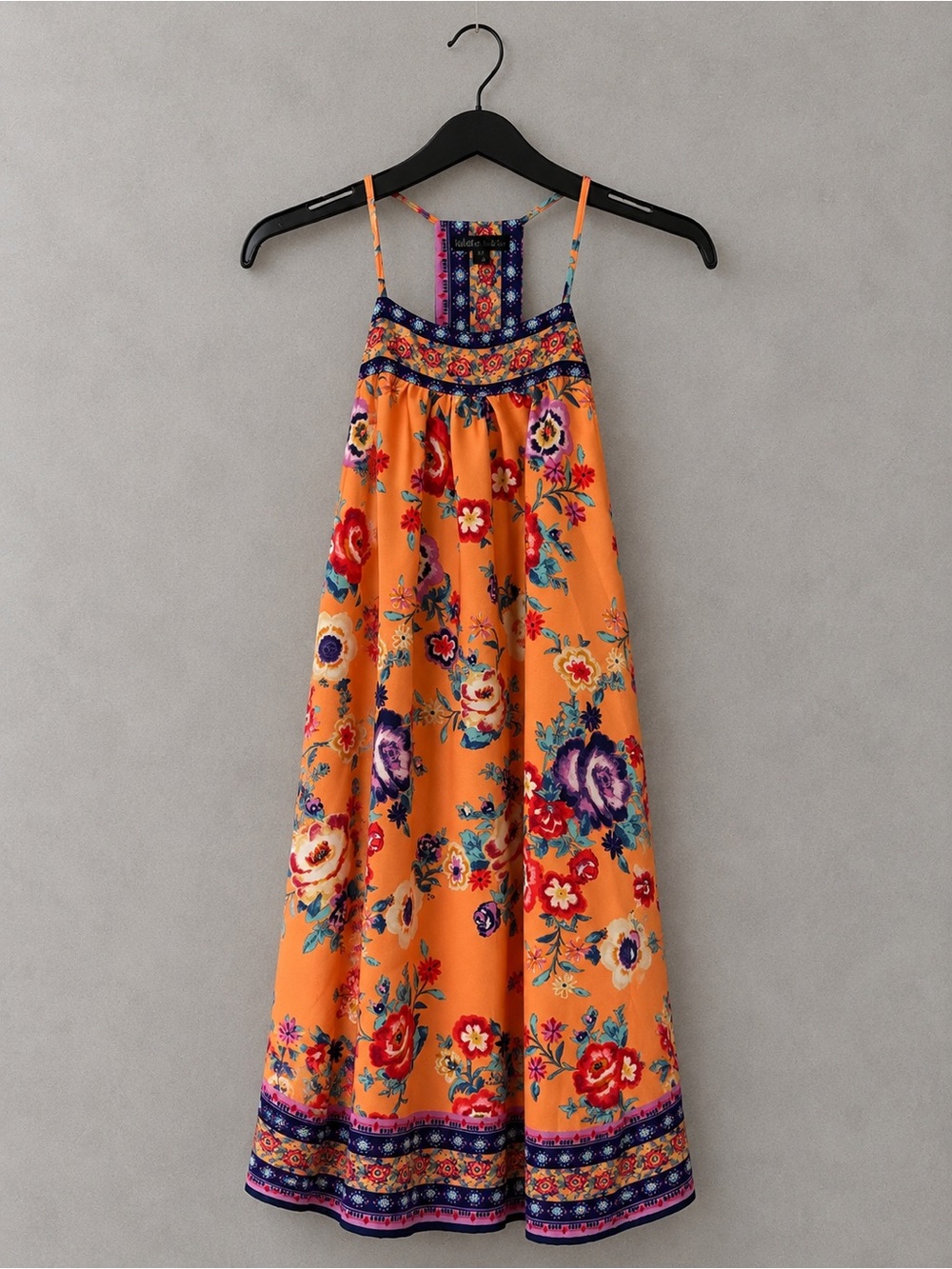 Boho Floral Swing Mini Dress Orange Festival Sundress Size Small